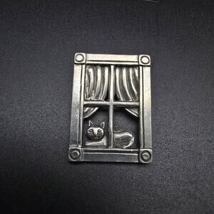 Clift Pewter Cat in Window Brooch Vintage Costume Jewelry Cat Lover Gift